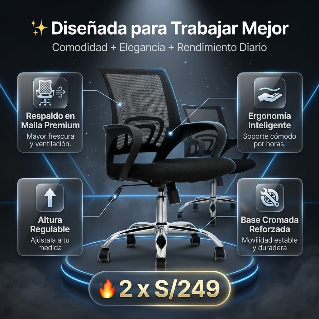 Combo de 2 Sillas Giratorias De Oficina Cromadas